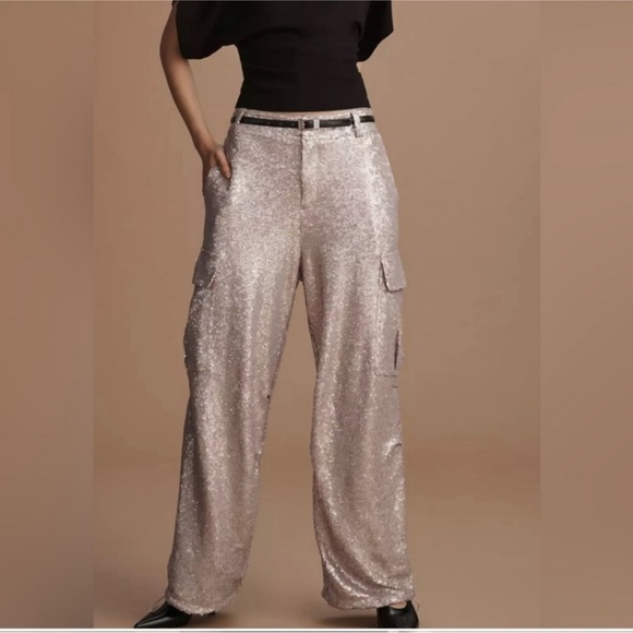 Anthropologie Lilac Sequin Cargo Pants -  Size 10 - Picture 2 of 11